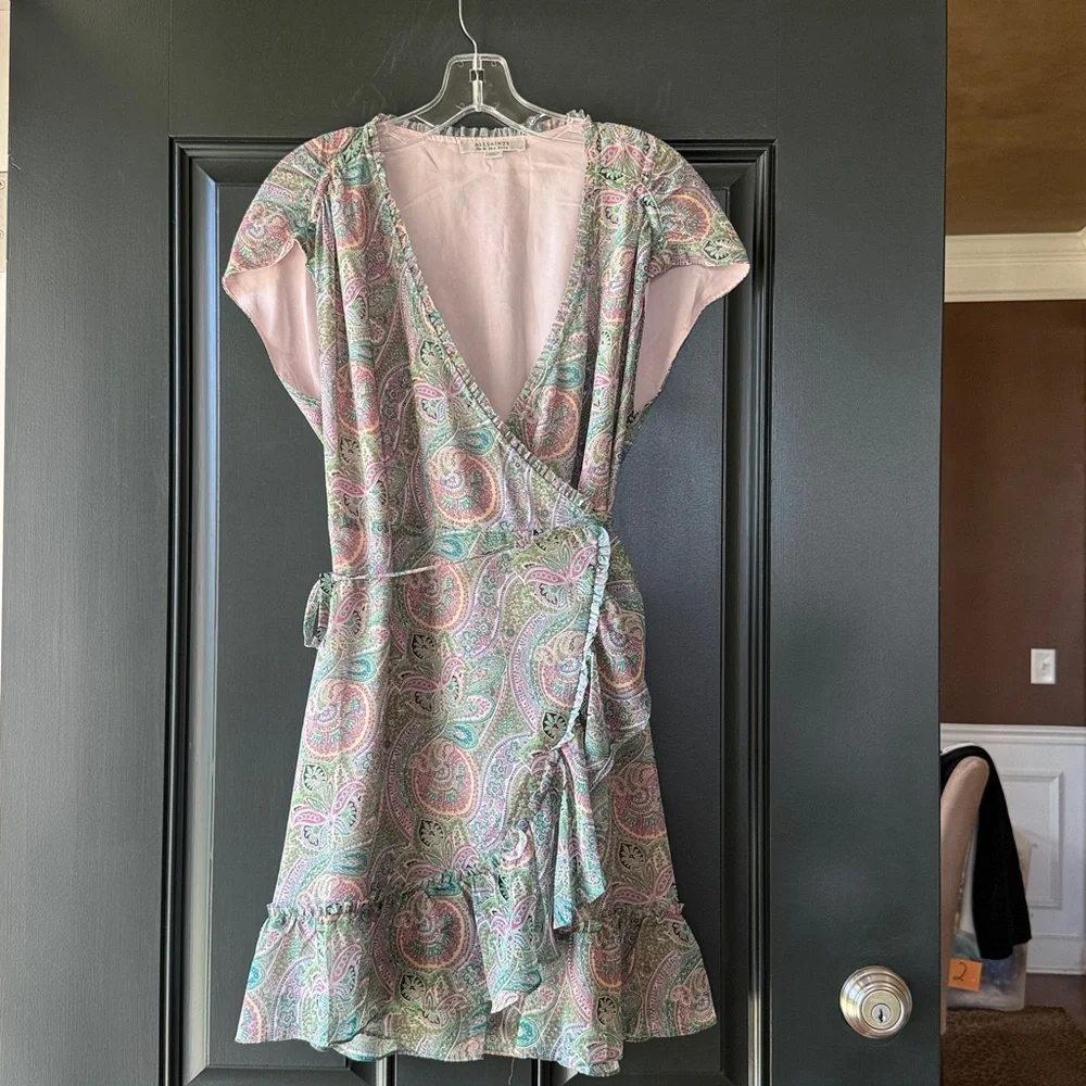 AllSaints Zini Shahmina Paisley Print Wrap Mini Dress Size 6